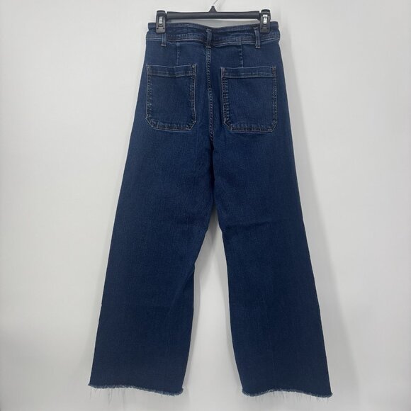Zara High Waisted Wide Leg Denim Blue Jeans Womens Size 8 Pockets - Picture 2 of 11